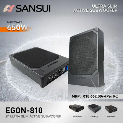 Sansui EGON-810 Active Underseat Subwoofer | 8 Inch Ultra Slim Powered Subwoofer | 650W Max Power