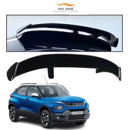 ABS roof spoiler for Tata Punch 2021 onwards glossy black finish made from durable ABS material enhancing sporty look and aerodynamic rear styling