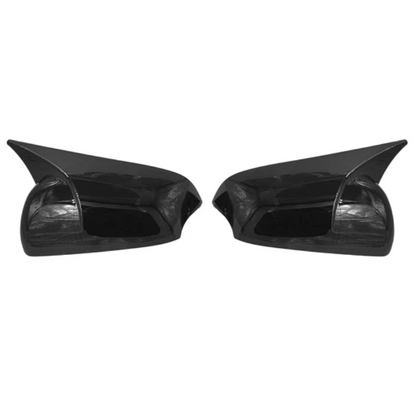 Batman style black mirror caps cover installed on Hyundai Venue enhancing sporty appearance and protecting side mirror housing