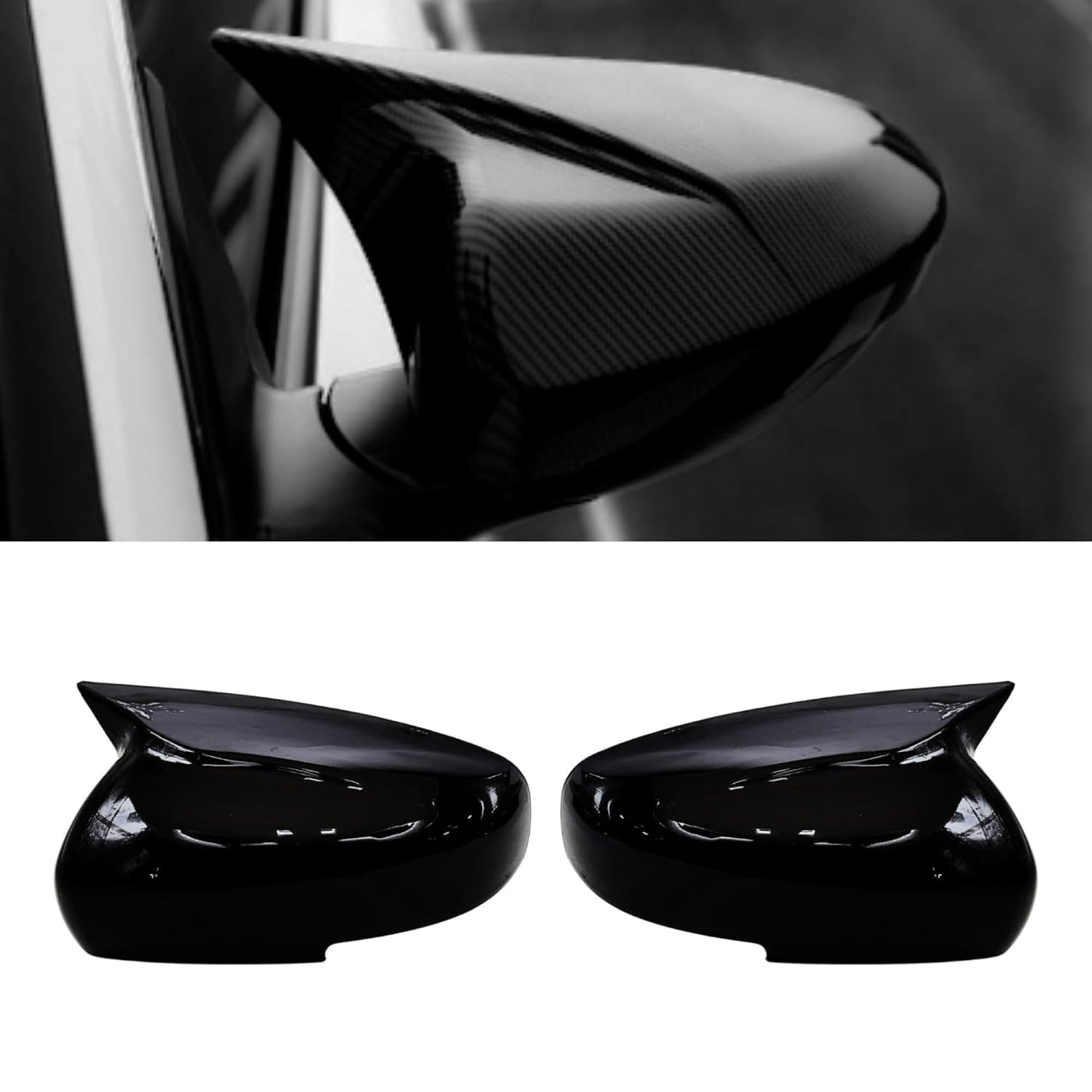 Batman style gloss black mirror covers set of 2 compatible with Maruti Suzuki Swift 2018-2024 Baleno Dzire Celerio Fronx WagonR S-Presso Ignis Ciaz Alto and K10 enhancing sporty look and protecting mirrors