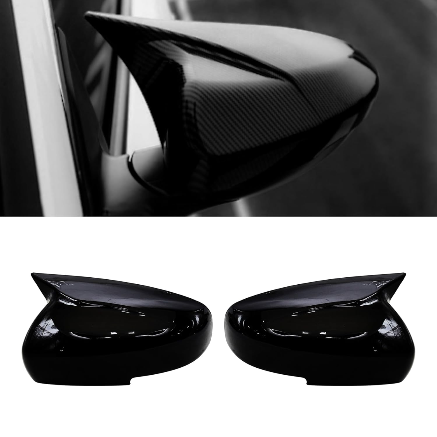 Batman style gloss black mirror covers set of 2 compatible with Maruti Suzuki Swift 2018-2024 Baleno Dzire Celerio Fronx WagonR S-Presso Ignis Ciaz Alto and K10 enhancing sporty look and protecting mirrors