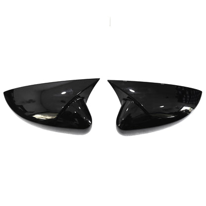 Batman style glossy black side mirror covers installed on Hyundai i20 Elite 2015-2019 enhancing sporty look and protecting mirror housing