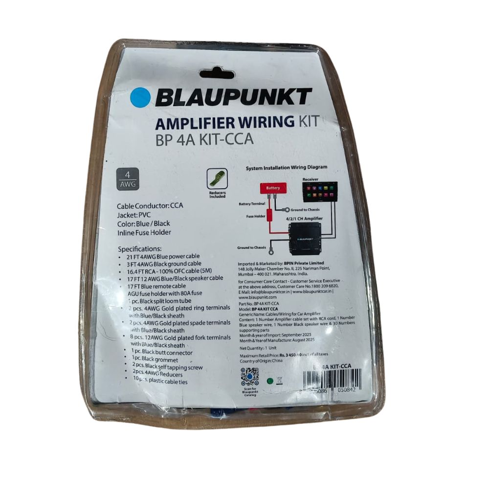 Blaupunkt BP 8A KIT Amplifier Wiring Kit (CCA) | 8 AWG Power and Ground Cable | 100% OFC RCA 