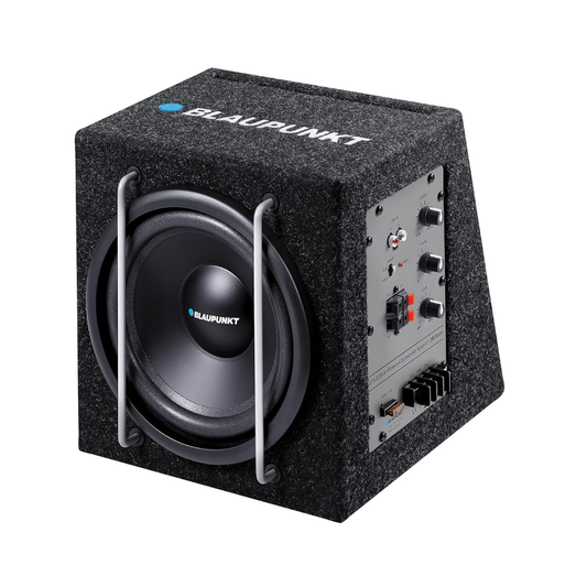 Blaupunkt GTB 8200A 8 inch Class D active subwoofer with built in amplifier delivering 75W RMS and 200W peak deep bass for cars