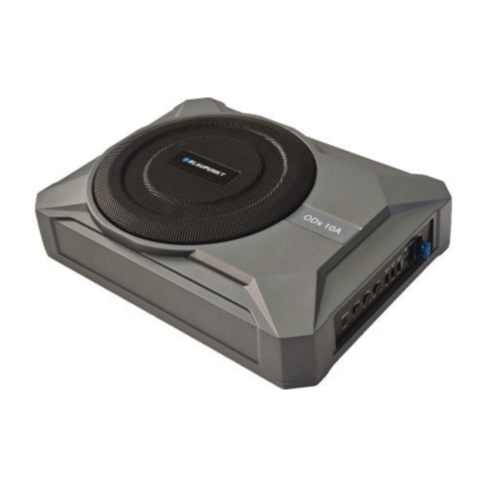 Blaupunkt ODx-10A 10 inch active underseat subwoofer enclosure delivering high power deep bass in a compact space saving design for car audio systems