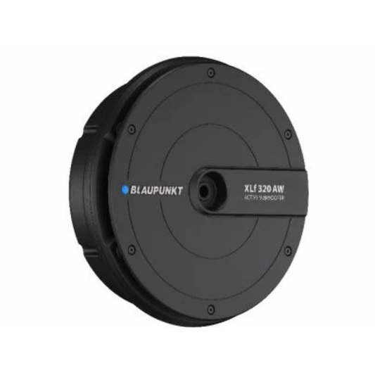Blaupunkt XLF-320AW active spare wheel subwoofer delivering 320W RMS deep bass with space saving design for premium car audio upgrade