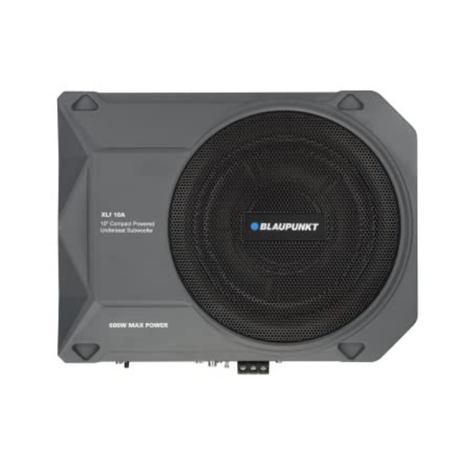 Blaupunkt XLF 10A 10 inch compact active underseat subwoofer delivering 150W RMS and 600W peak power with deep bass and space saving design
