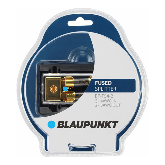 Blaupunkt fused splitter cable 4 AWG to 2x 8 AWG power distribution harness for car audio systems providing safe and stable electrical power connection