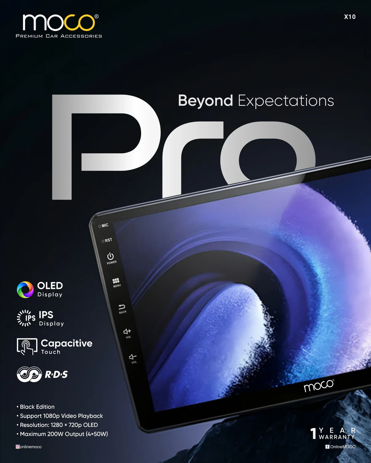 MOCO X10 Android Stereo | 4GB RAM + 64GB Storage | Wireless Apple CarPlay & Android Auto | DSP | 360° Camera Support