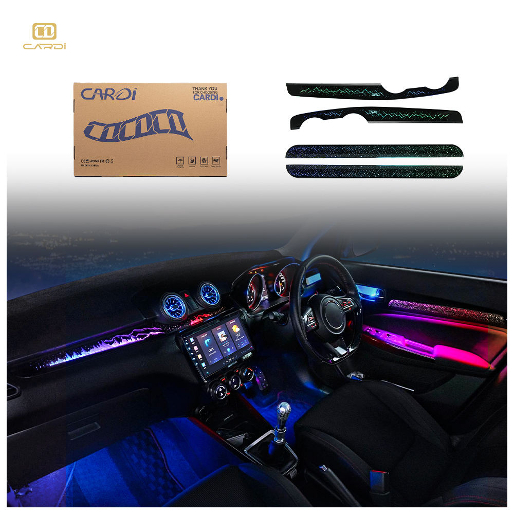 CARDI D8 ambient light system installed in Maruti Suzuki Swift 2024 interior with multicolor OEM-style lighting and app control features