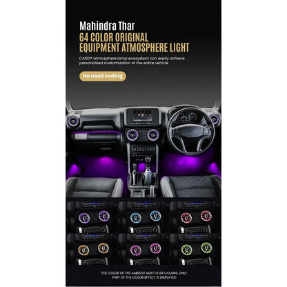  CARDI K3 AC Vent Turbine with LED Ambient Light and Foot Light for Mahindra Thar, Thar Roxx and Thar OG | RGB App Control | ABS | Set of 4 Vents and 4 Foot Lights | 1 Year Warranty