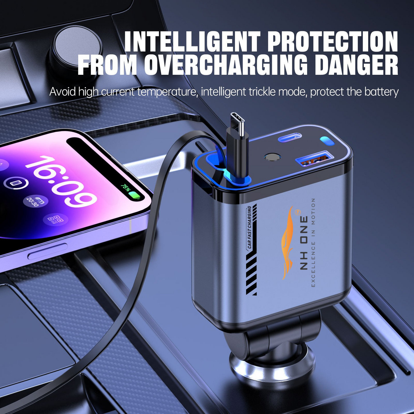 NH ONE 4-in-1 Fast Car Charger, 100W Max Output with Starlight Projector