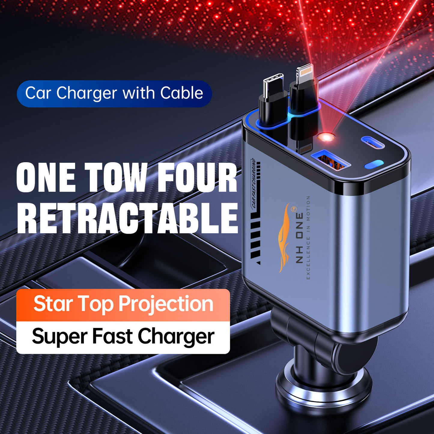 NH ONE 4-in-1 Fast Car Charger, 100W Max Output with Starlight Projector