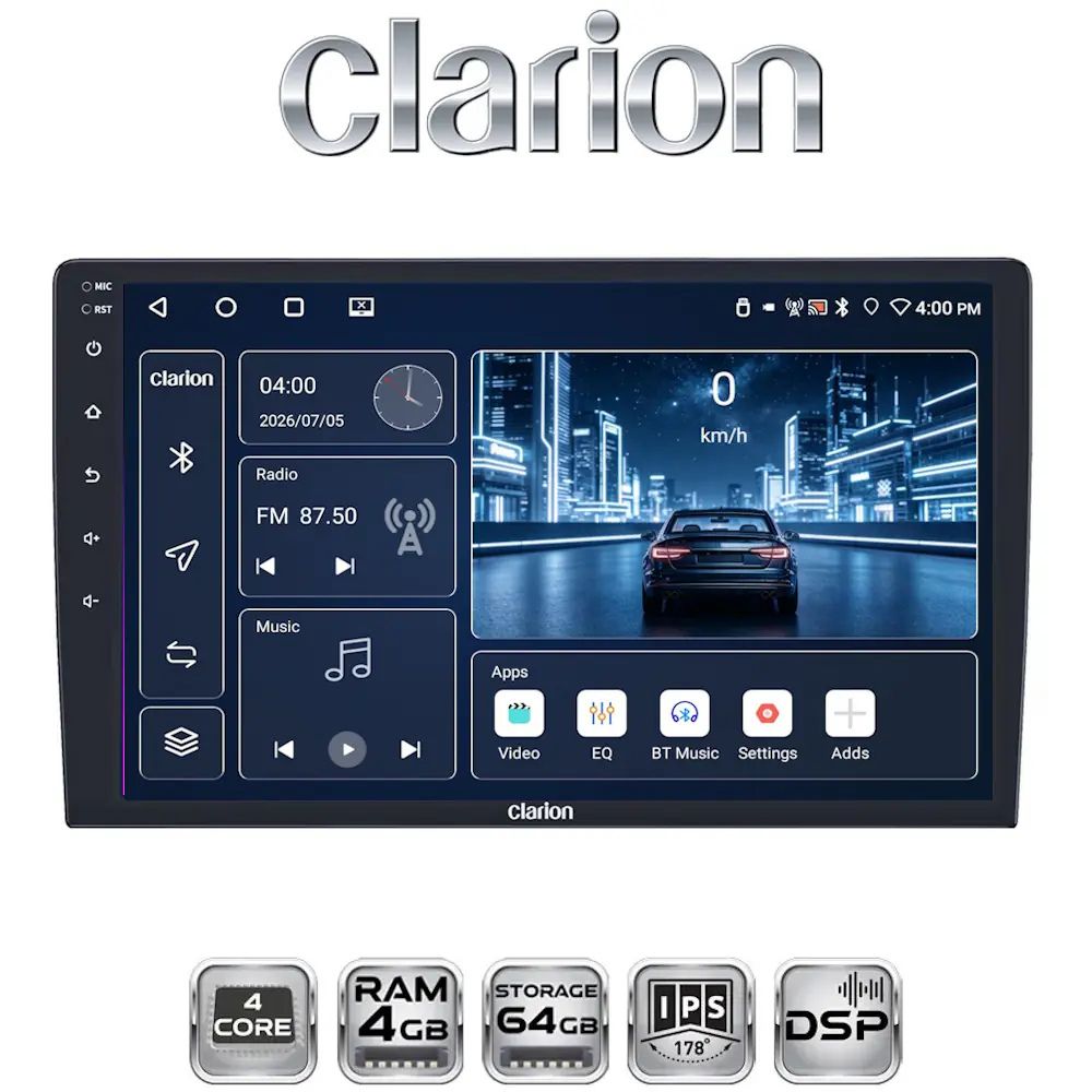 Clarion GL-300 Android Car Stereo | 9 Inch IPS Display | 4GB RAM 64GB Storage | 32 Band DSP | Bluetooth 5 | WiFi | 2 Year Warranty