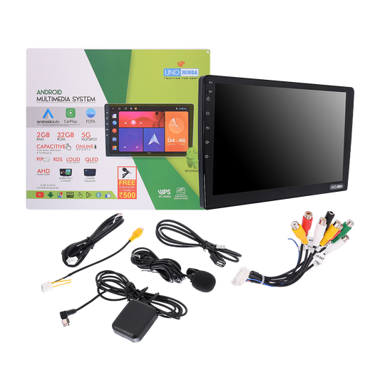 UNO Minda | 10-Inch Android Multimedia Player | 2GB RAM, 32GB ROM | Wireless Apple CarPlay & Android Auto | Universal Fit
