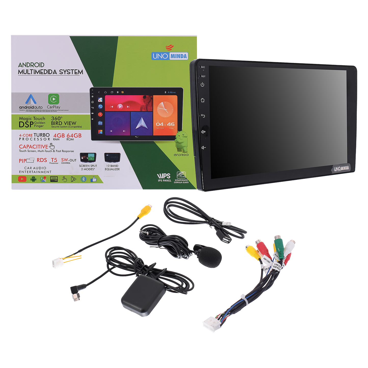 UNO Minda Android Multimedia System | 9-Inch IPS Display | 4GB RAM + 64GB ROM | DSP | CarPlay & Android Auto | 360° Bird View