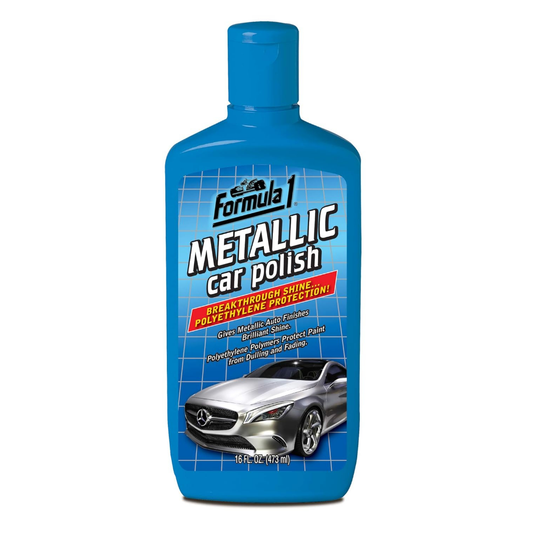 Formula 1 metallic car polish 473ml bottle providing long lasting shine and protection for metallic car paint surfaces with smooth glossy finish