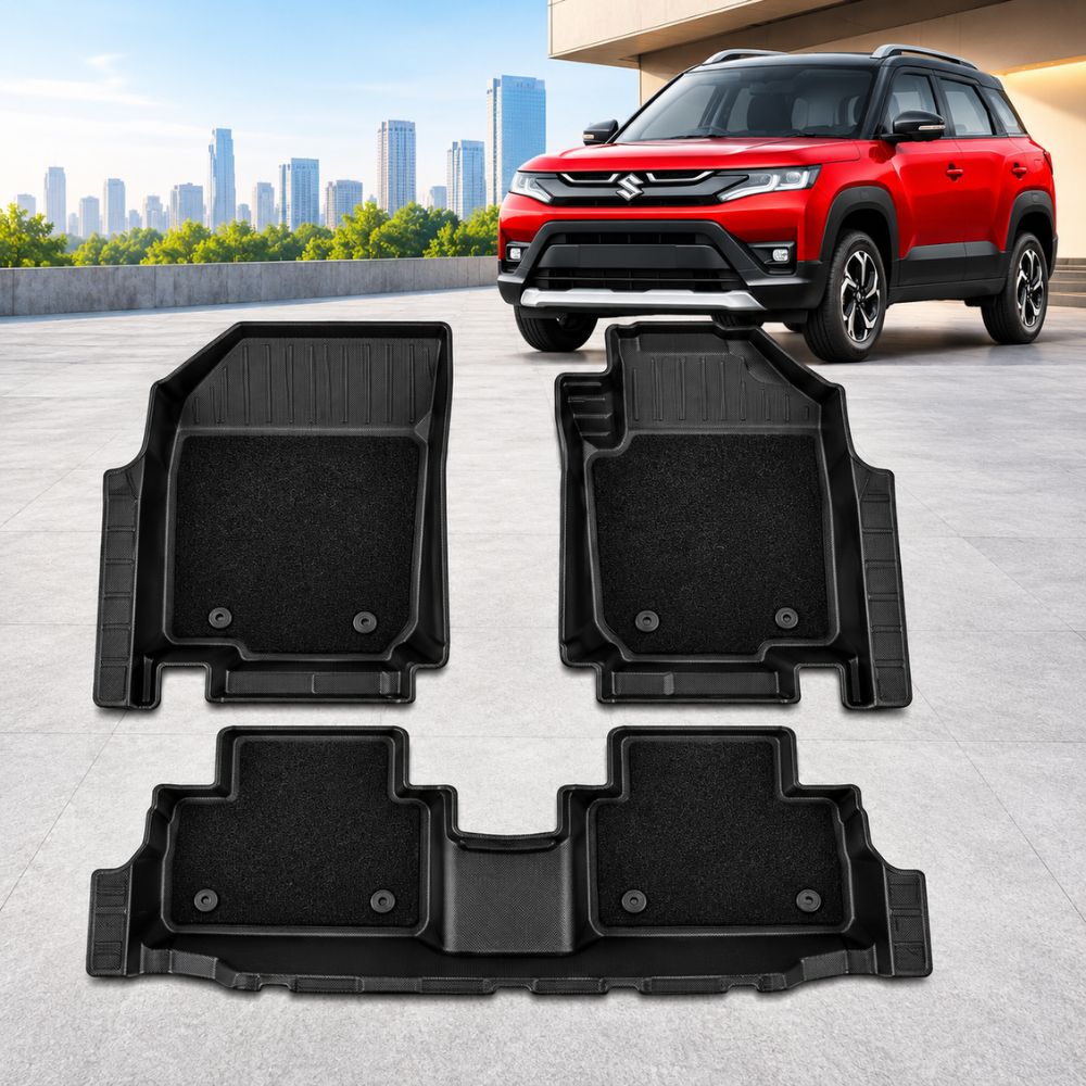 GFX Pro Life Long Full Coverage Floor Mats for Maruti Suzuki Brezza 2022-2026 & Toyota Urban Cruiser 2020-2022 | Premium TPV | Set of 3
