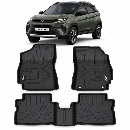 GFX LLM LifeLong Custom Fit TPV Floor Mat for Tata Nexon 2nd Gen 2023 Onwards and Nexon EV 2nd Gen 2023 Onwards | Manual | Set of 3 | Black | Made in India

