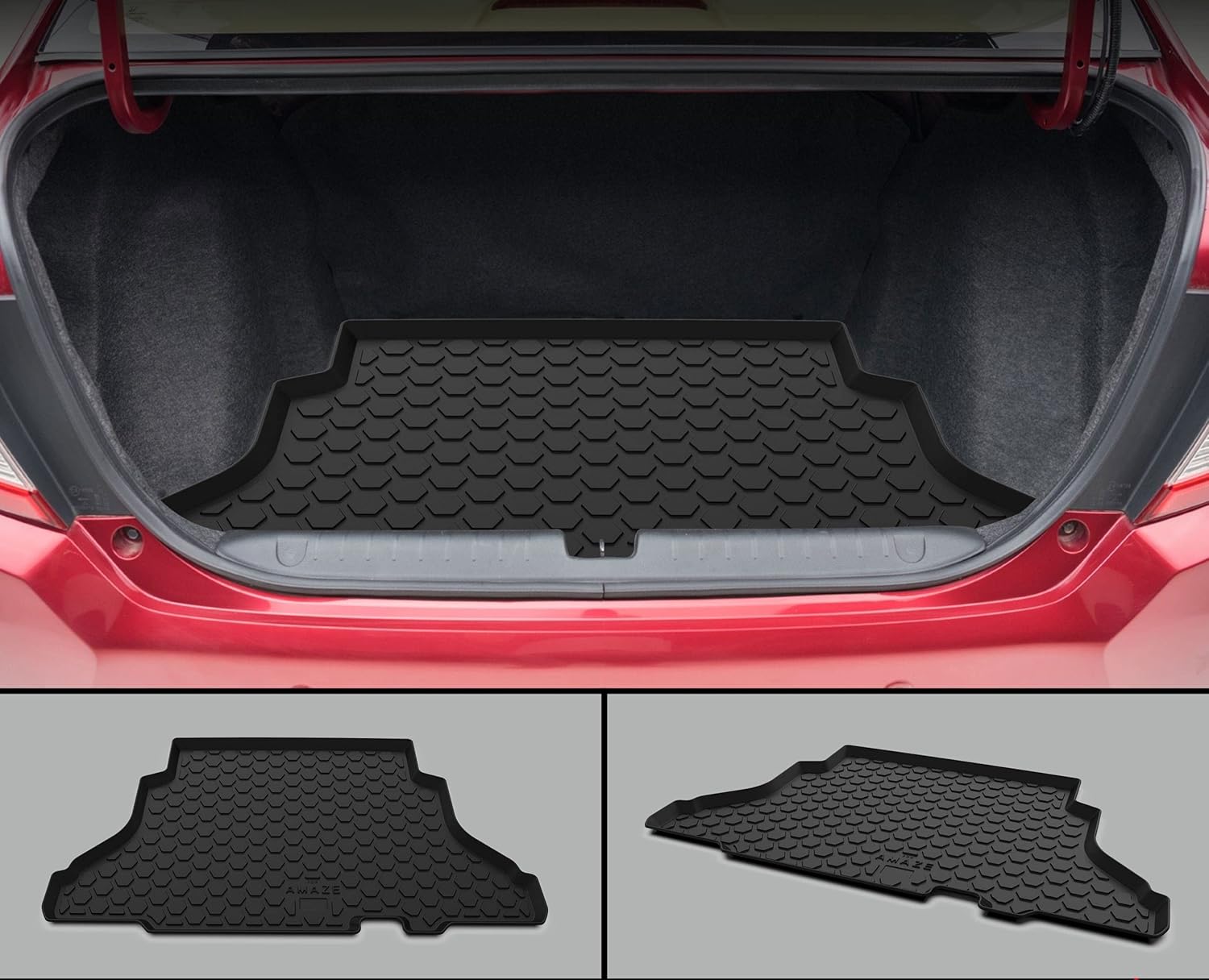 GFX premium black custom-fit trunk boot mat for Honda Amaze 2018 onwards, durable all-weather dicky protection.