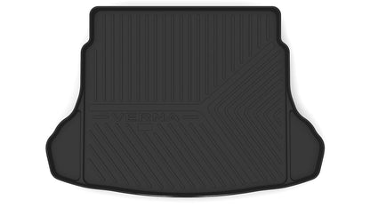 GFX premium black custom-fit trunk boot mat for Hyundai Verna 2020 model, high-quality dicky protection accessory.