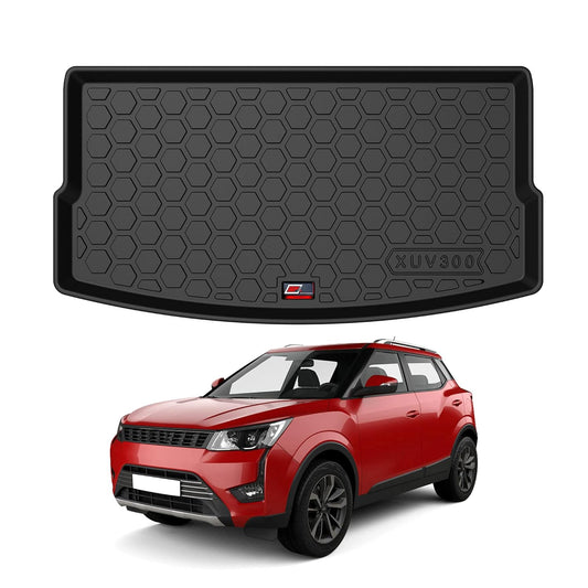 GFX premium black custom-fit trunk boot mat for Mahindra XUV300 2019 onwards, durable all-weather dicky protection.