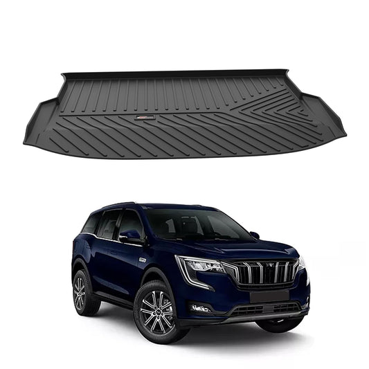 GFX premium black custom-fit trunk boot mat for Mahindra XUV700 2021 onwards 5-seater variant, durable all-weather dicky protection.