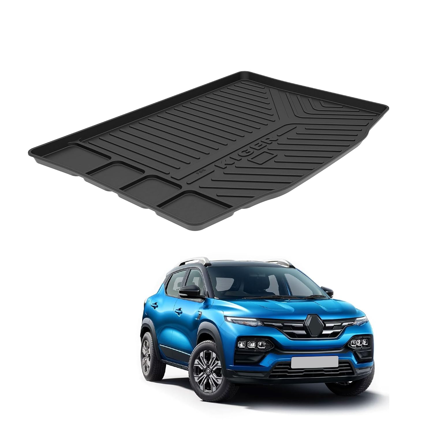 GFX premium black custom-fit trunk boot mat for Renault Kiger 2021 onwards, durable all-weather dicky protection.