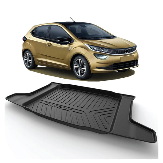GFX premium black custom-fit trunk boot mat for Tata Altroz 2020-2021 models, durable all-weather dicky protection.