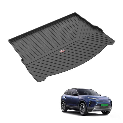 GFX premium black custom-fit trunk boot mat for Tata Harrier EV 2025 onwards, waterproof and anti-slip dicky protection.