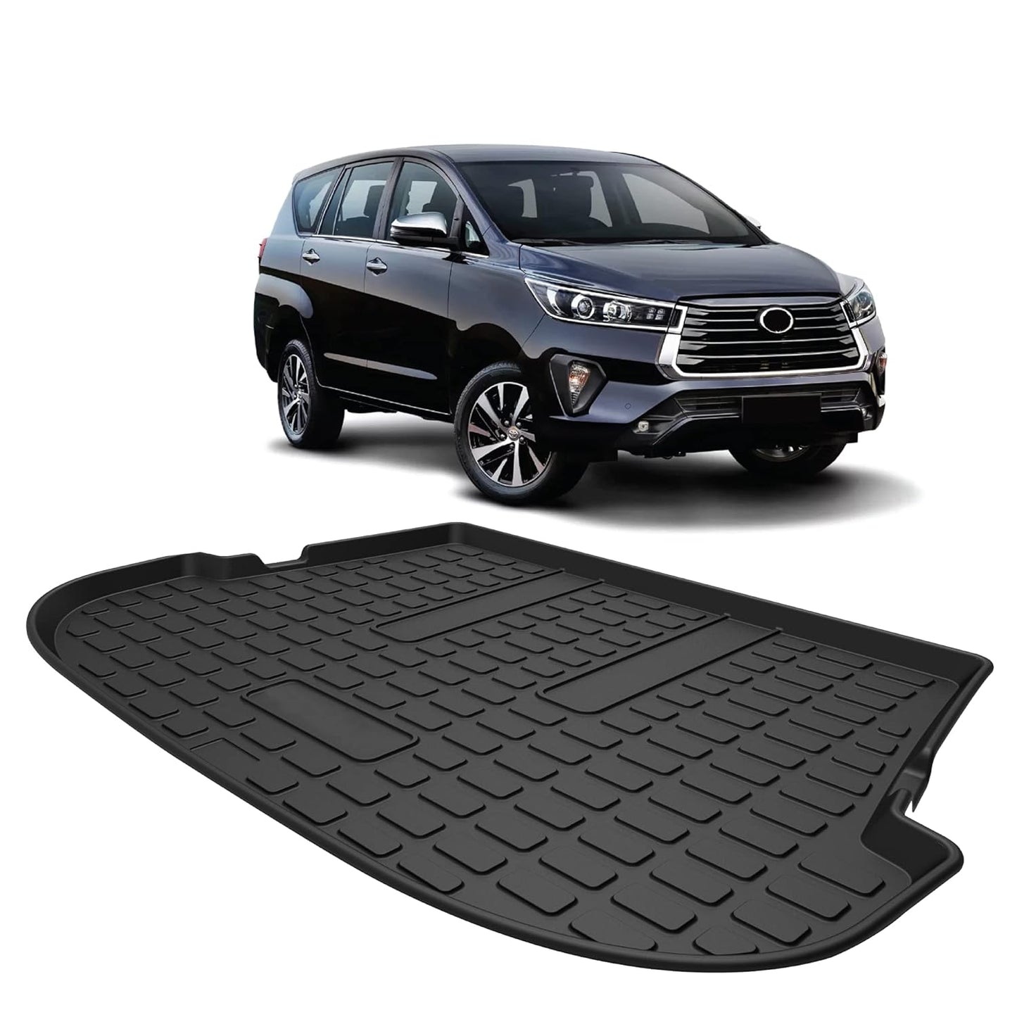 GFX premium black custom-fit trunk boot mat for Toyota Innova 2016-2020 models, durable all-weather dicky protection.