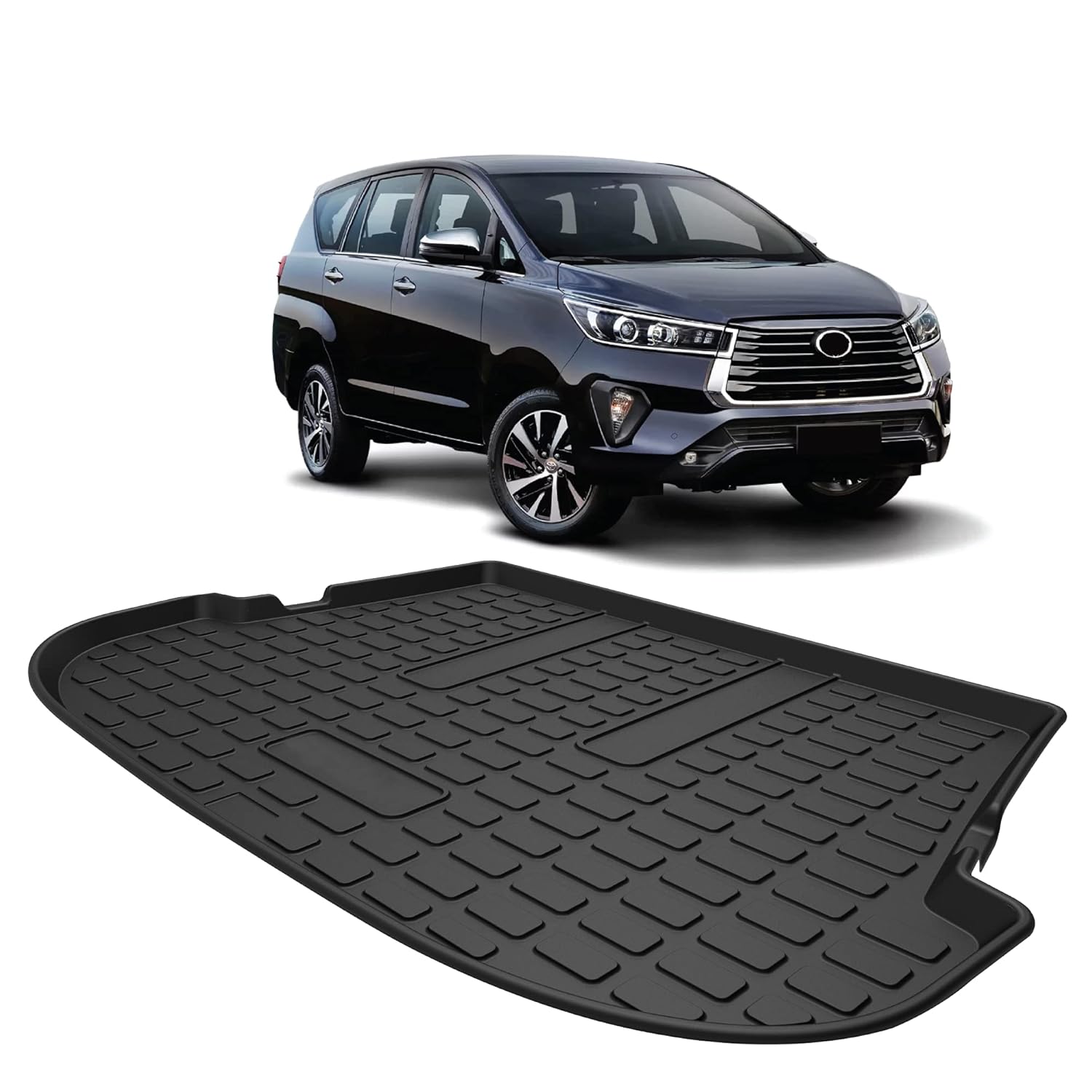 GFX premium black custom-fit trunk boot mat for Toyota Innova 2016-2020 models, durable all-weather dicky protection.