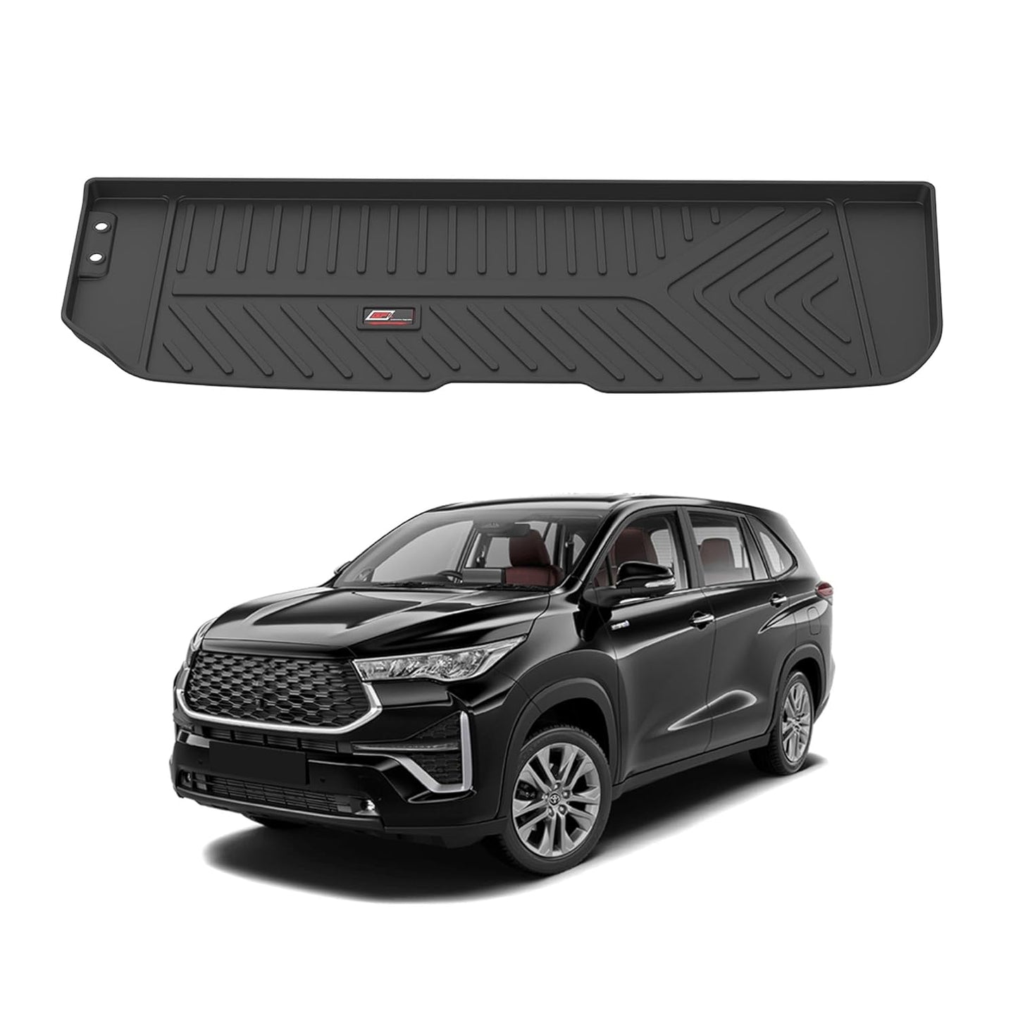 GFX premium black custom-fit trunk boot mat for Toyota Innova Hycross 2023 onwards, waterproof and anti-slip dicky protection.