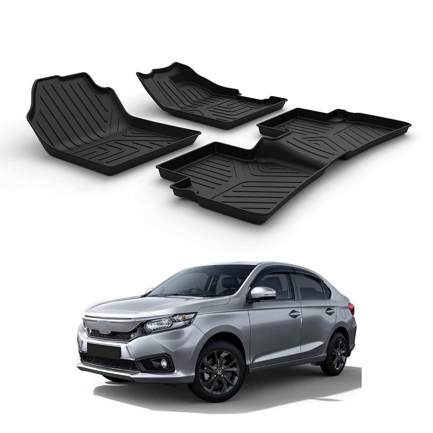 GFX sleek black waterproof anti-slip floor mats for Honda Amaze.
