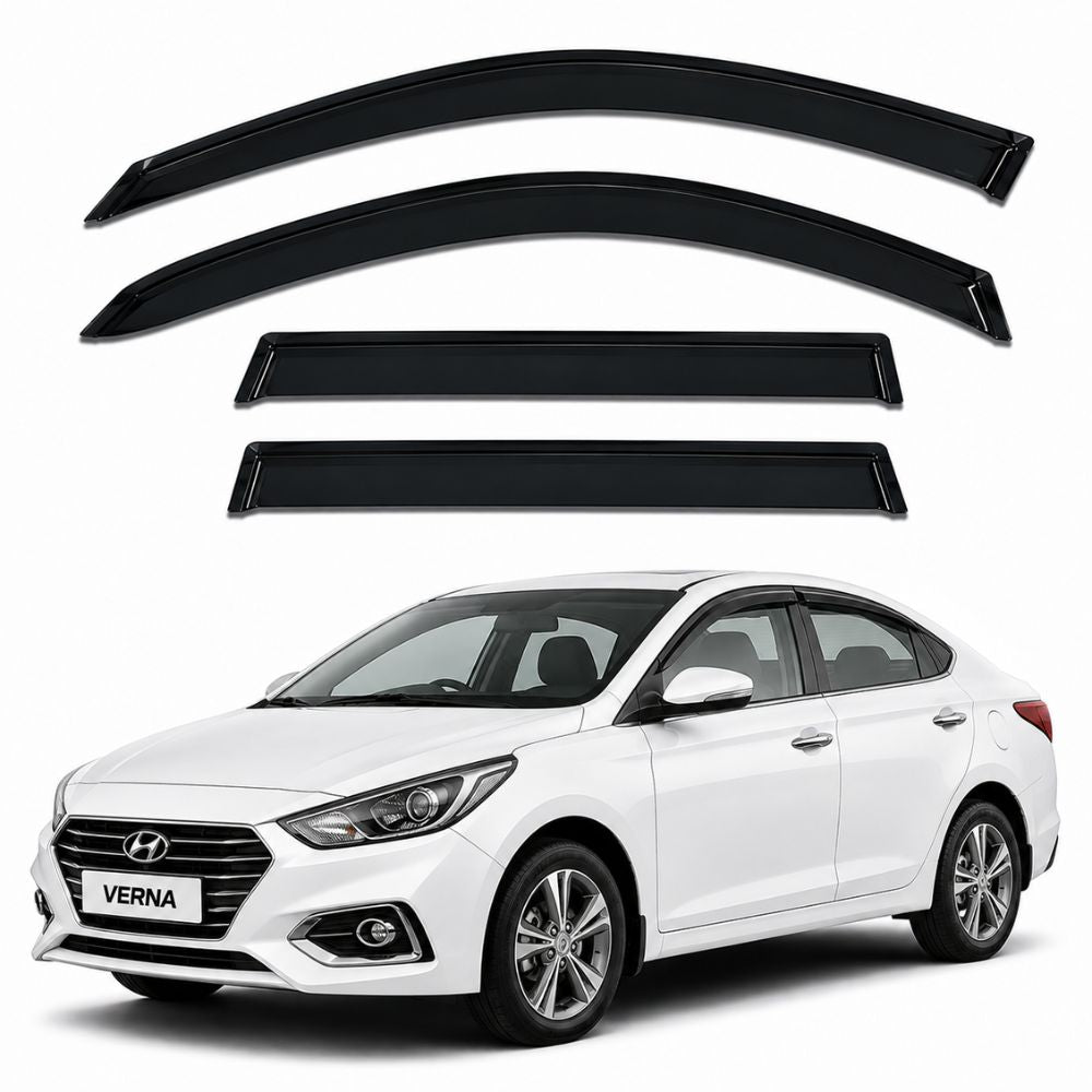 Galio Black Door Visor for Hyundai Verna 3rd Gen 2017 to 2023 | Set of 4 | Smoke | ABS Plastic | Made in India