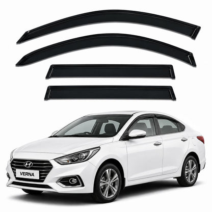 Galio Black Door Visor for Hyundai Verna 3rd Gen 2017 to 2023 | Set of 4 | Smoke | ABS Plastic | Made in India