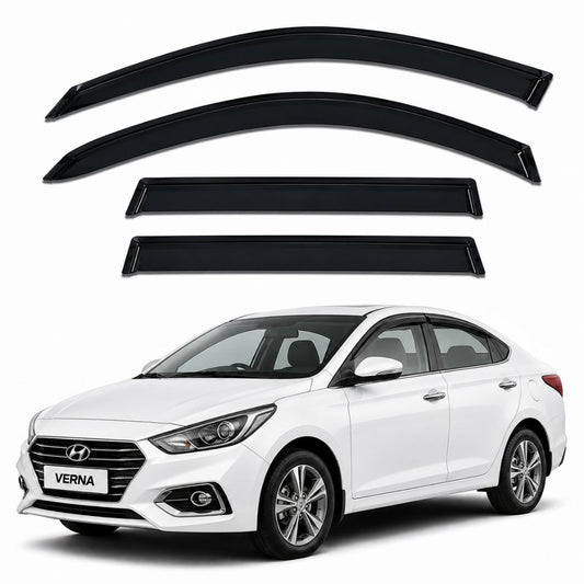 Galio Black Door Visor for Hyundai Verna 3rd Gen 2017 to 2023 | Set of 4 | Smoke | ABS Plastic | Made in India