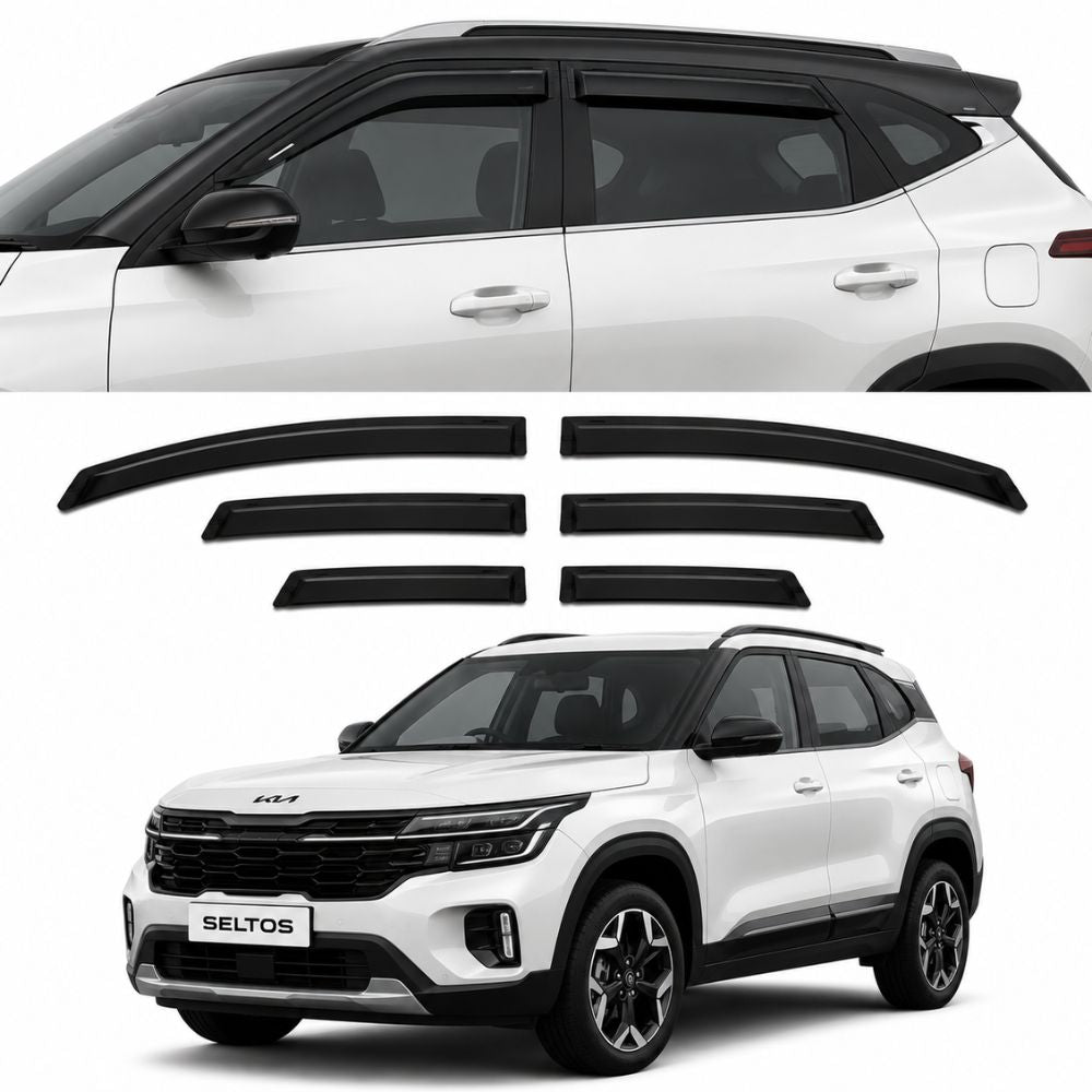 Galio Black Door Visor for Kia Seltos 2nd Gen 2026 Onwards | Set of 6 | Black | ABS Plastic | Made in India