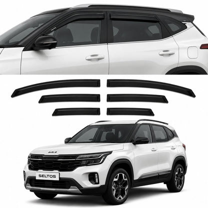 Galio Black Door Visor for Kia Seltos 2nd Gen 2026 Onwards | Set of 6 | Black | ABS Plastic | Made in India