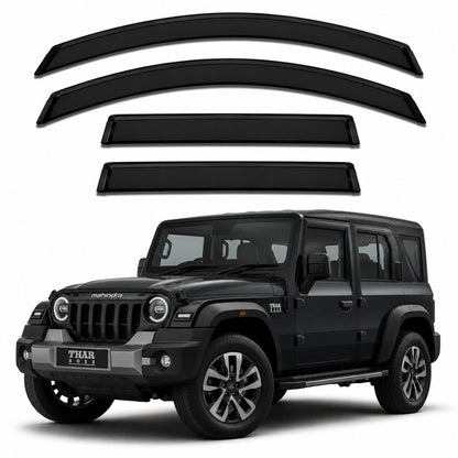 Galio Black Door Visor for Mahindra Thar Roxx 1st Gen 2024 Onwards | Set of 4 | Black | ABS Plastic | Made in India
