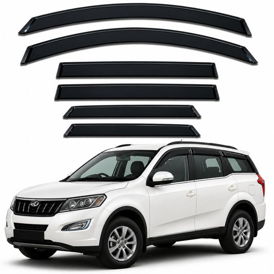 Galio Black Door Visor for Mahindra XUV500 1st Gen 2011 to 2021. Set of 6 black ABS plastic door visors with custom-fit design. Made in India.

