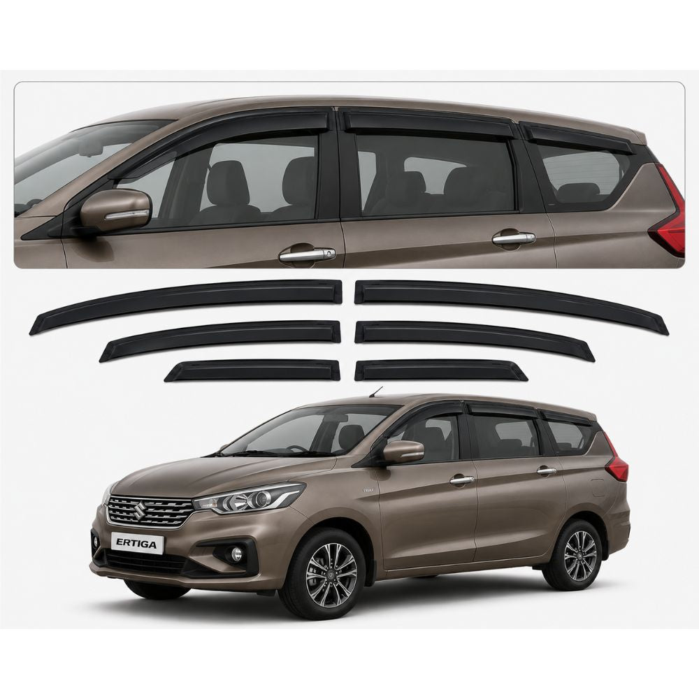 Galio Black Door Visor for Maruti Suzuki Ertiga 2nd Gen 2018 Onwards | Set of 6 | Black | ABS Plastic | Made in India
