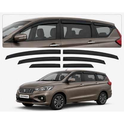 Galio Black Door Visor for Maruti Suzuki Ertiga 2nd Gen 2018 Onwards | Set of 6 | Black | ABS Plastic | Made in India
