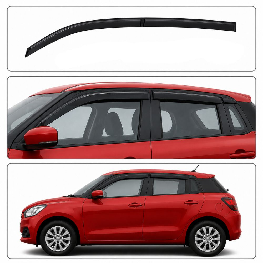 Galio Black Door Visor for Maruti Suzuki Swift 3rd Gen 2018 to 2021 and Swift FL 2021 to 2023 | Set of 4 | Black | ABS Plastic | Made in India