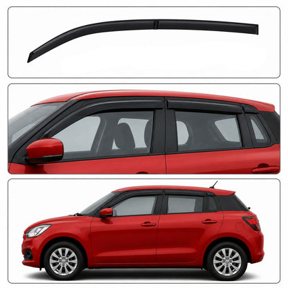 Galio Black Door Visor for Maruti Suzuki Swift 3rd Gen 2018 to 2021 and Swift FL 2021 to 2023 | Set of 4 | Black | ABS Plastic | Made in India