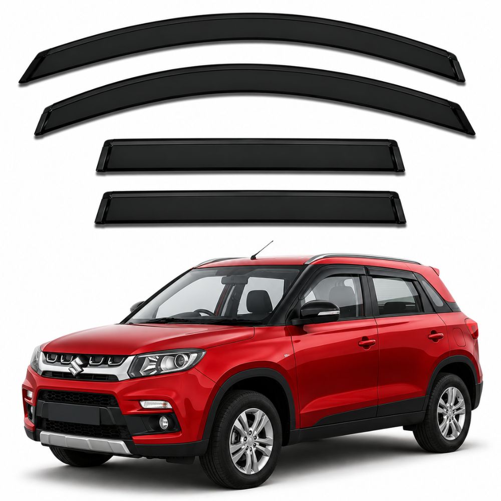Galio Black Door Visor for Maruti Suzuki Vitara Brezza 1st Gen 2016 to 2020 | Set of 4 | Black | ABS Plastic | Made in India
