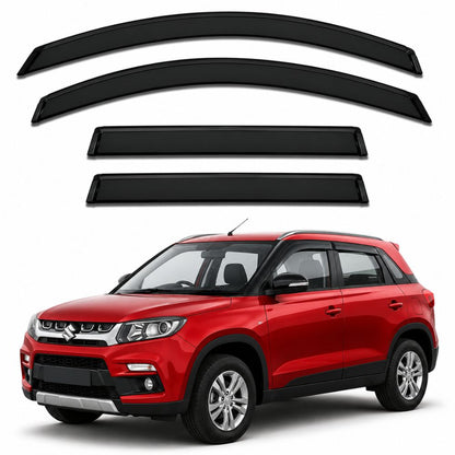 Galio Black Door Visor for Maruti Suzuki Vitara Brezza 1st Gen 2016 to 2020 | Set of 4 | Black | ABS Plastic | Made in India