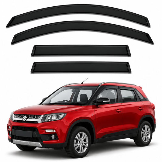 Galio Black Door Visor for Maruti Suzuki Vitara Brezza 1st Gen 2016 to 2020 | Set of 4 | Black | ABS Plastic | Made in India