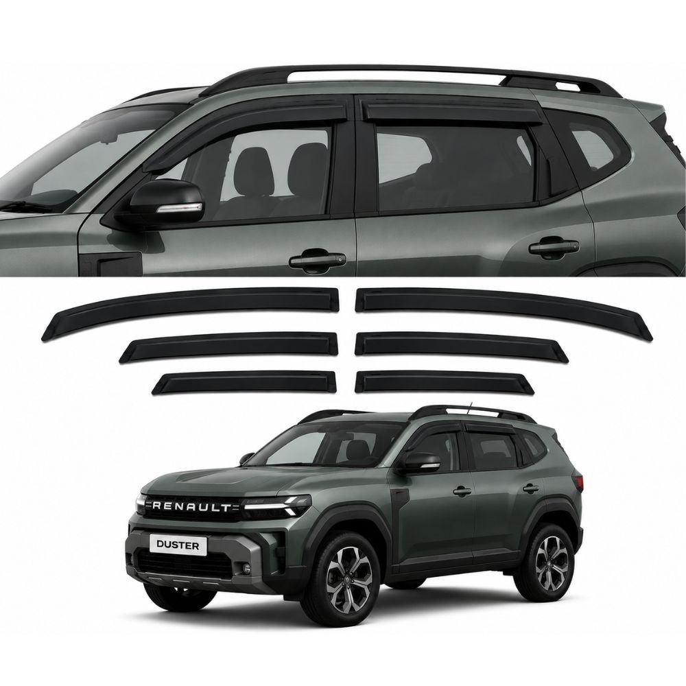 Galio Black Door Visor for Renault Duster 2nd Gen 2026 Onwards | Set of 6 | Black | ABS Plastic | Made in India
