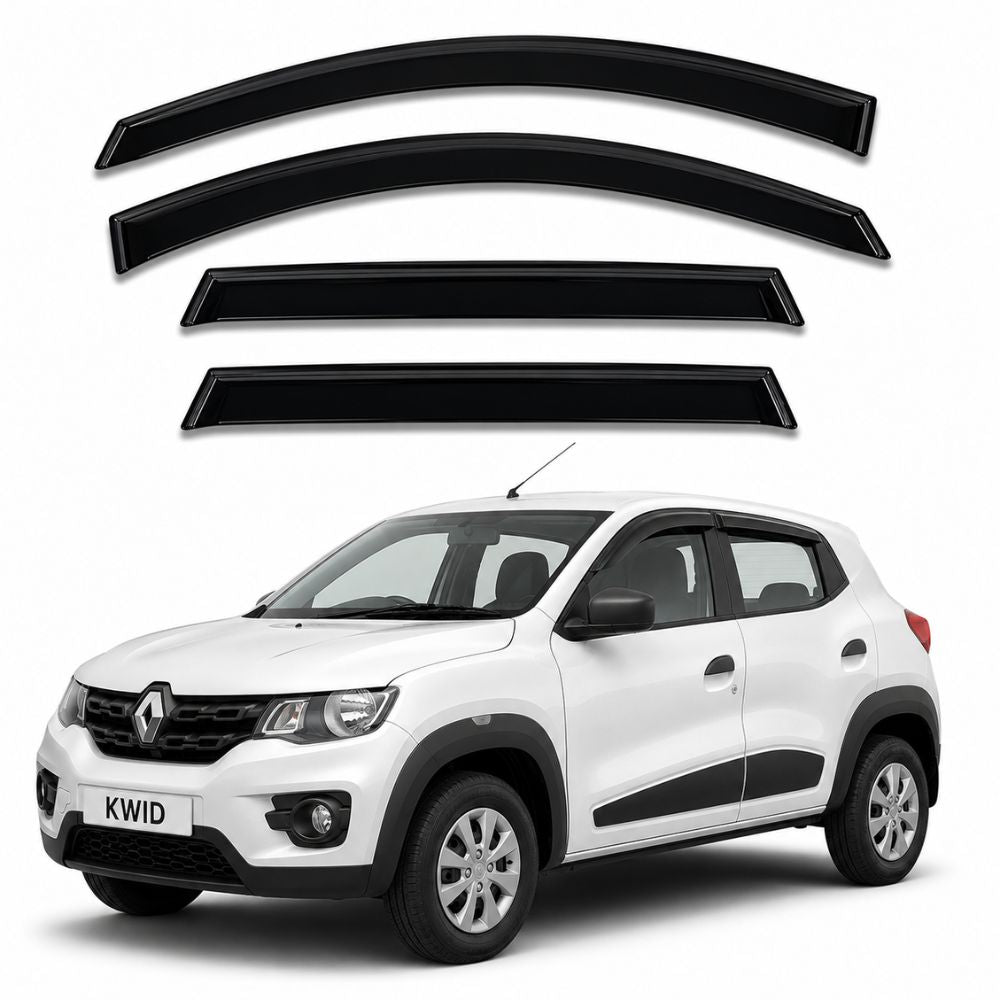 Galio Black Door Visor for Renault Kwid 1st Gen 2015 to 2019 and 1st Gen FL 2019 to 2022 | Set of 4 | Black | Made in India
